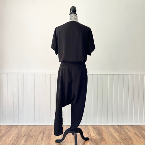 Zara Basic Black Plunge Neck Ankle Zip Harem Jumpsuit Size S - Picture 8 of 15